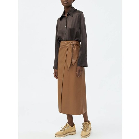 NANUSHKA Amas Vegan Leather Skirt Brown - Picture 1 of 8